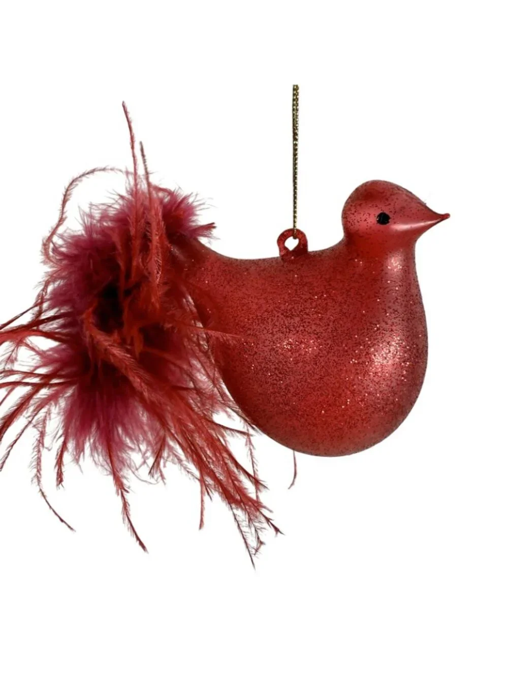 Pier 1 Red Bird Cardinal Glass Glitter Ornament Feathers 6”